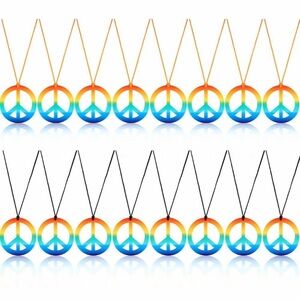 16 Pack Peace Necklace Hippie Peace Sign Rainbow Pendant Necklace 60s 70s😃